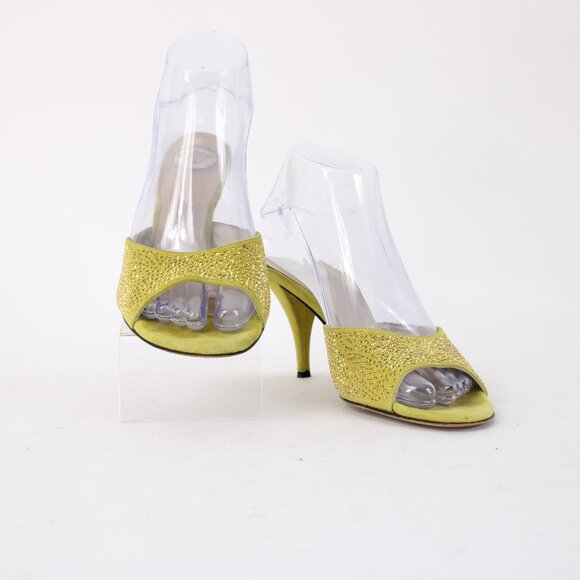 Versace Heels Sz 37 Lime Green Gold Studded Leather Suede AS IS 3" Heels - Picture 2 of 16